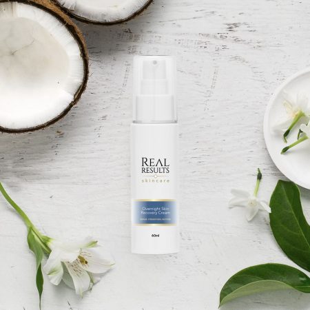 Overnight-Skin-Recovery-Cream-mockup-coconut-and-flower-background